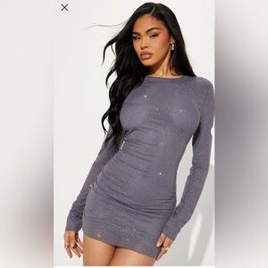 Fashion nova Elegant grey Long Sleeve Dress size medium